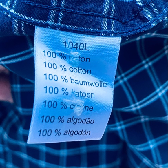 LACOSTE MENS LONG SLEEVE BUTTON DOWN SHIRT SZ45/XXL NAVY BLUE/WHITE SMALL CHECKS - Picture 6 of 10